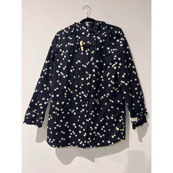 Joules Jackets & Blazers - Joules Right As Rain Black Daisy Floral  Raincoat Waterproof Hooded Jacket US 6